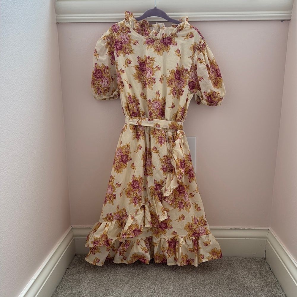 Janie and Jack Floral Kids Dress - Cream and Magenta Flowers